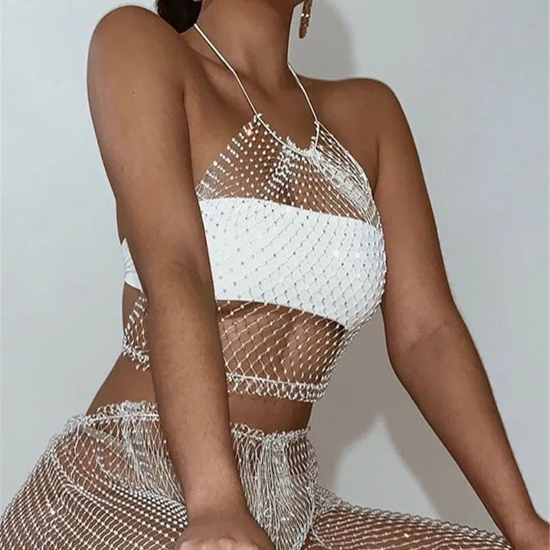 

Женские Модные сетчатые Прозрачные топы с лямкой на шее, жилет для ночного клуба, летняя одежда для вечеринок, сексуальная сетчатая кофта