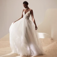 ueteey charming sleeveless wedding dress v neck spaghetti straps tulle bridal gown 2022 cvil bridal gowns vestido de noiva