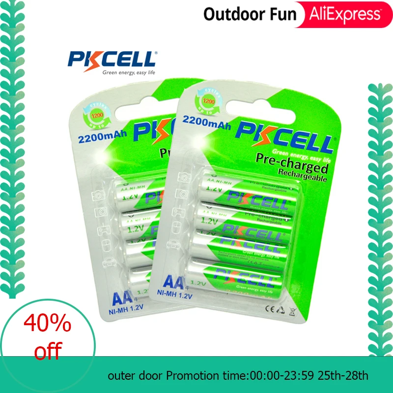 

8pcs/2card PKCELL AA Rechargeable Battery NiMH 1.2V 2200mAh Ni-MH 2A Pre-charged Bateria low self discharge AA Batteries