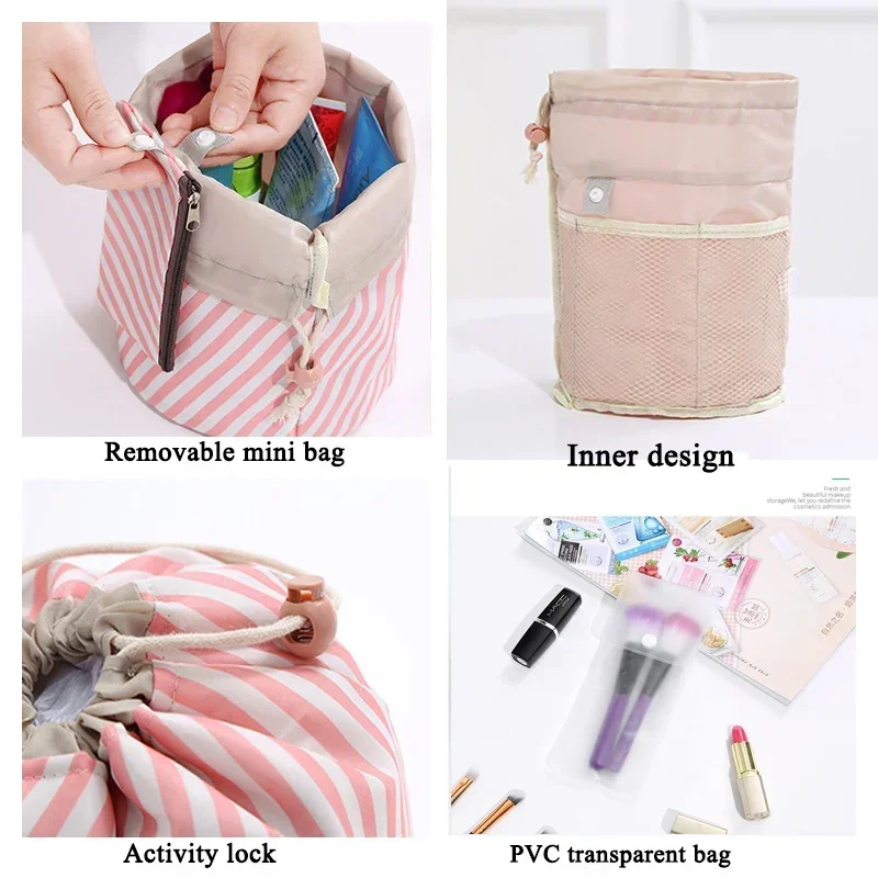 Женская модная вместительная нейлоновая косметичка дорожная в форме бочонка