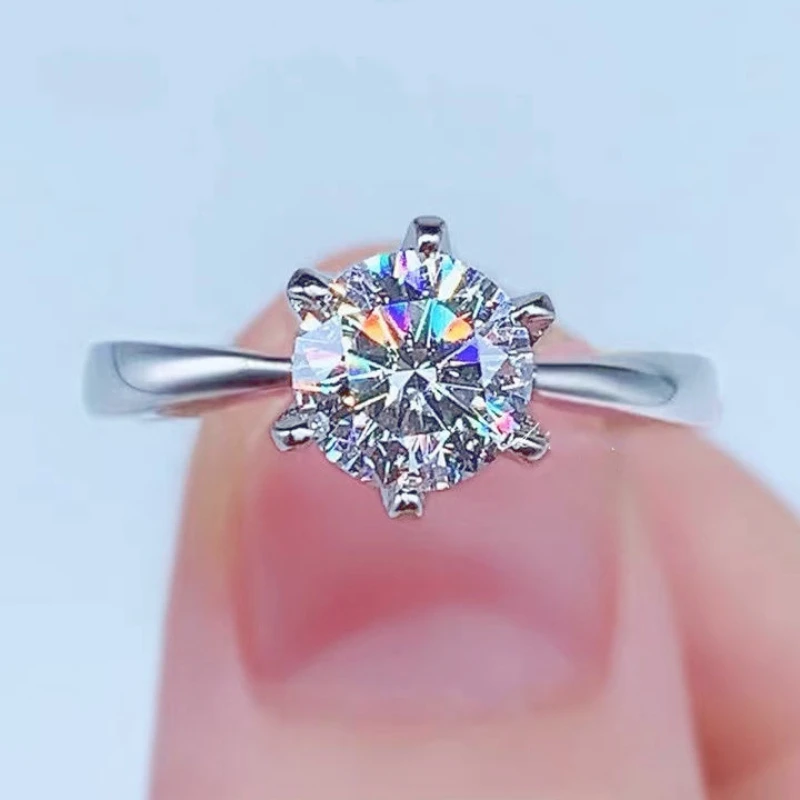 

Super Deal 925 Silver Real Moissanite Certified Diamond Ring Classic 6 Claw Design Couple Wedding Ring Luxury Valentine's Gifts