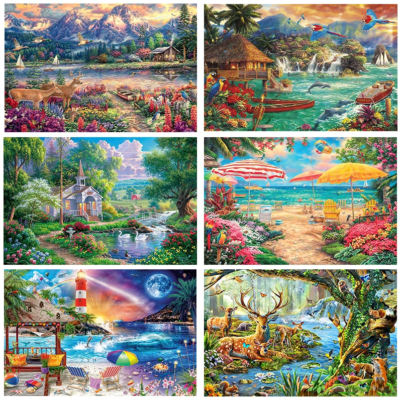 Алмазная 5D картина сделай сам природный пейзаж олень лебедь редкое растение