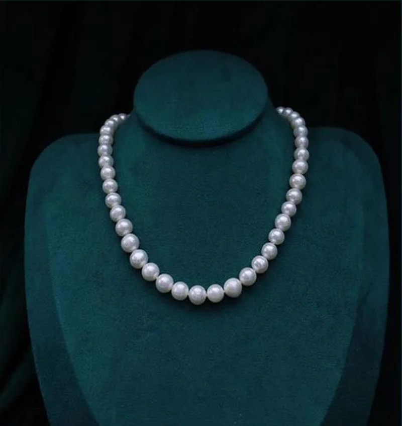 

Natural Charming 8-9mm Sea Genyine White Round Pearl Necklace Free Shipping For Women Necklace Chains