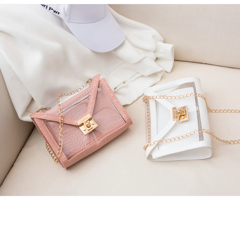 

PVC Jelly Shoulder Party Personality Lock Chain Small Square Ladies Transparent Bag