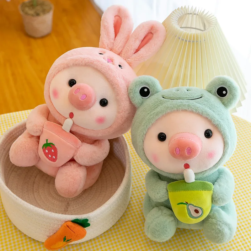 

1pc 25cm Cute Transformed Cosplay Unciorn Frog Tiger Bunny Boba Tea Pig Plush Toy Girl Plushies Sleep Ragdoll Doll Birthday Gift