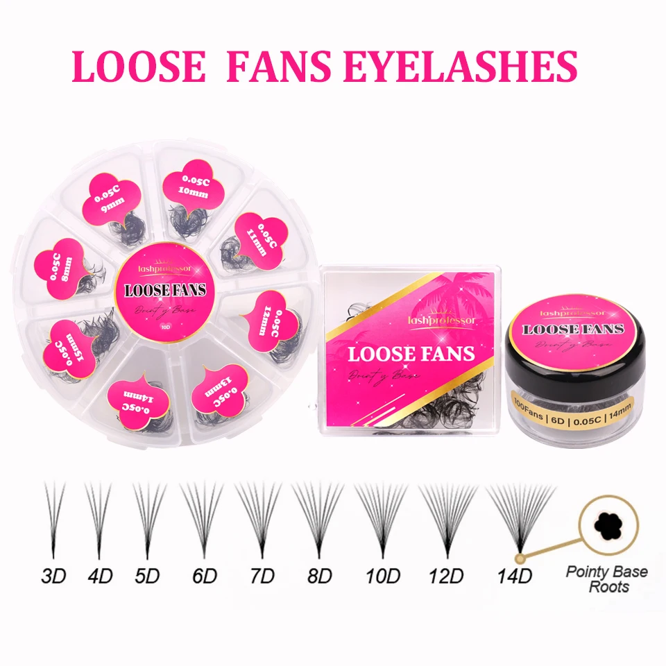 Lashprofessor Pointy Base Promade Свободные вееры Наращивание ресниц Острый тонкий корень 3D до