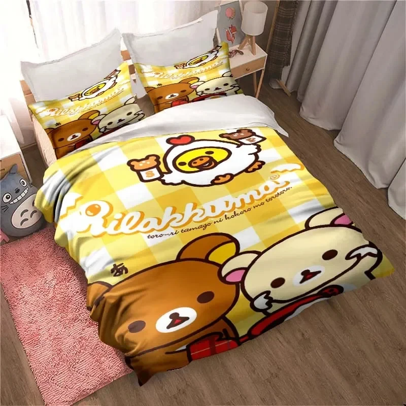 Комплект постельного белья Cute Rilakkuma Bear Kawaii пододеяльник одеяло наволочка King Queen