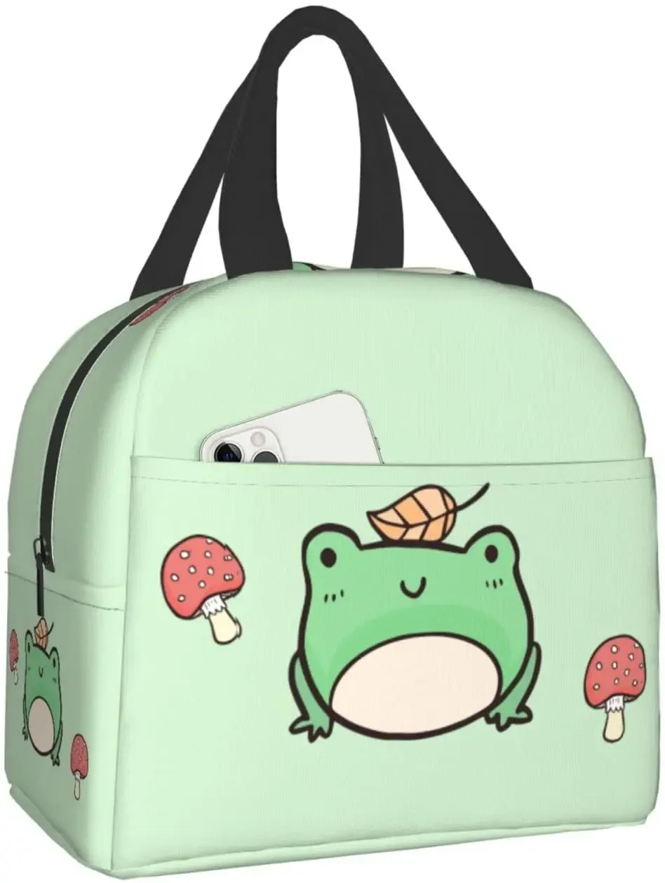 

Cute Frog With Mushroom Lunch Box Bento Box Insulated Lunch Boxes Reusable Waterproof Lunch Bag With Front Pocket For Travel