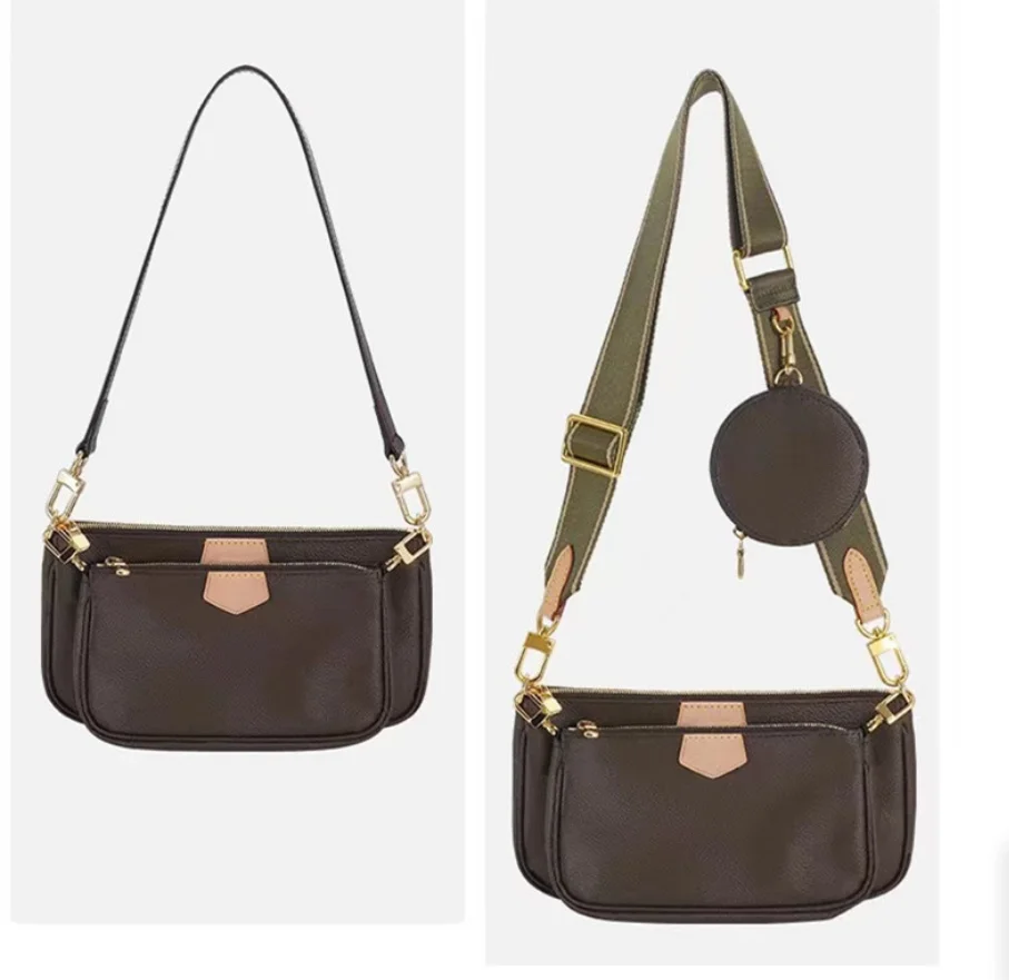

Hot-selling Brown Print Women Chain Diagonal Shoulder Bag And Card Pocket And Zero Wallet Three-in-one Leather Messenger Bag