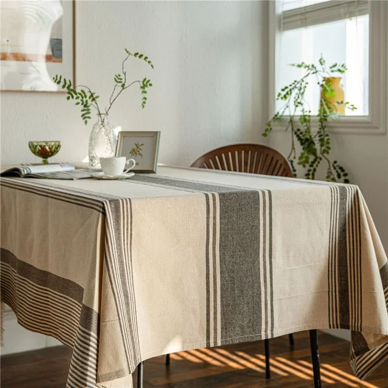 

Tablecloth Cotton and Linen tapete Gray Striped Rectangular Tablecloth for Table Vintage nappe de table Table Cover mantel mesa