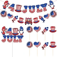 4th of july banner topper 11pcs independence day decorations gnome patriotic american flag red white blue gnome cake cupcake