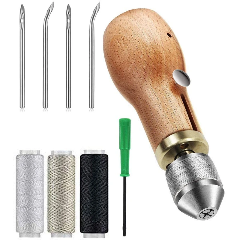 

9Pcs Sewing Awl Kit, Leather Sewing Awl, Stitching Tool Handheld Sewing Awl With Needles, For DIY Leather Craft Supplies