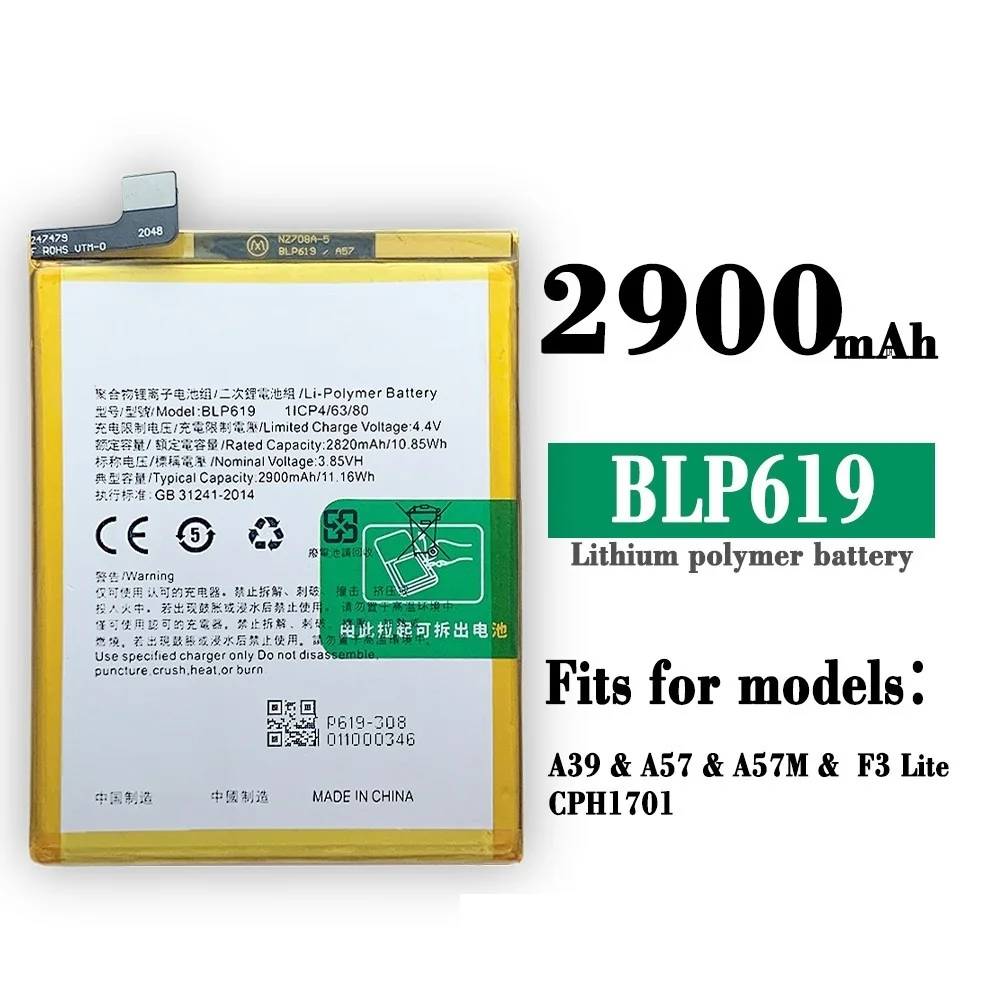 

BLP619 Replacement Li-Polymer Battery For OPPO A39 A57 A57M F3 Lite CPH1701 2900mAh BLP-619 Cell Phone Bateria+ Repair Tool Kits