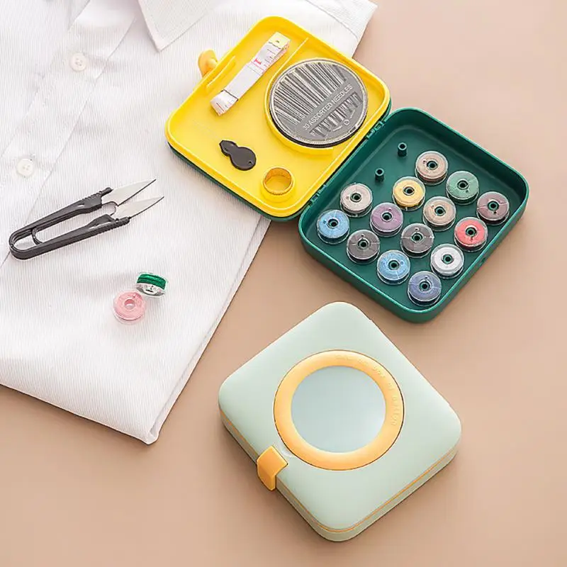 

Buttons Pins Storage Boxes Sewing Box Household Portable Travel Mini Sewing Kit Scissor Thimble Needle Threads Box Set