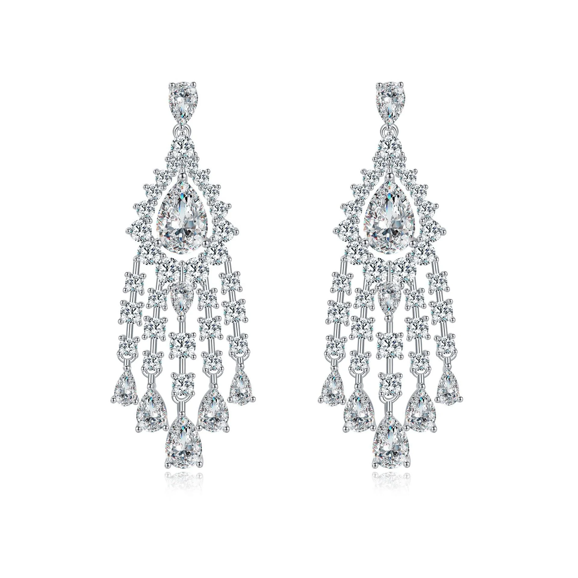 

Tassels 8A Zircon Earring 925 Sterling Silver High Quality White Zircon Earring Wedding Gift Engagement Jewelry Women