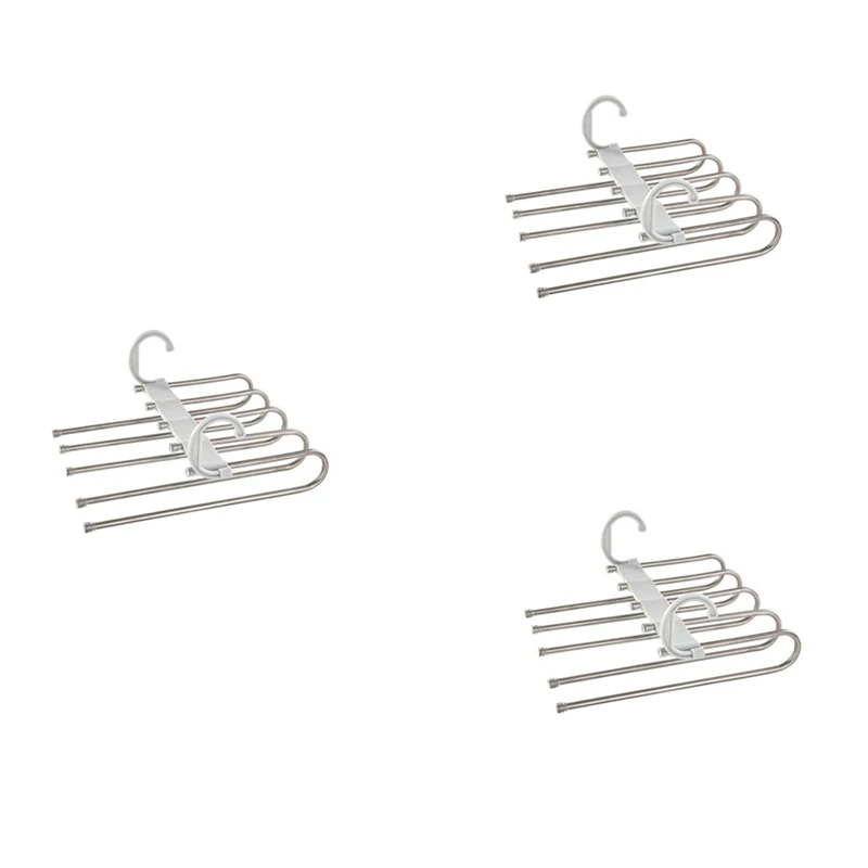 

3X Pants Hangers 5 Layers Multi Functional Pants Rack Non-Slip Clothes Closet Storage Organizer For Pants Skirts Scarf