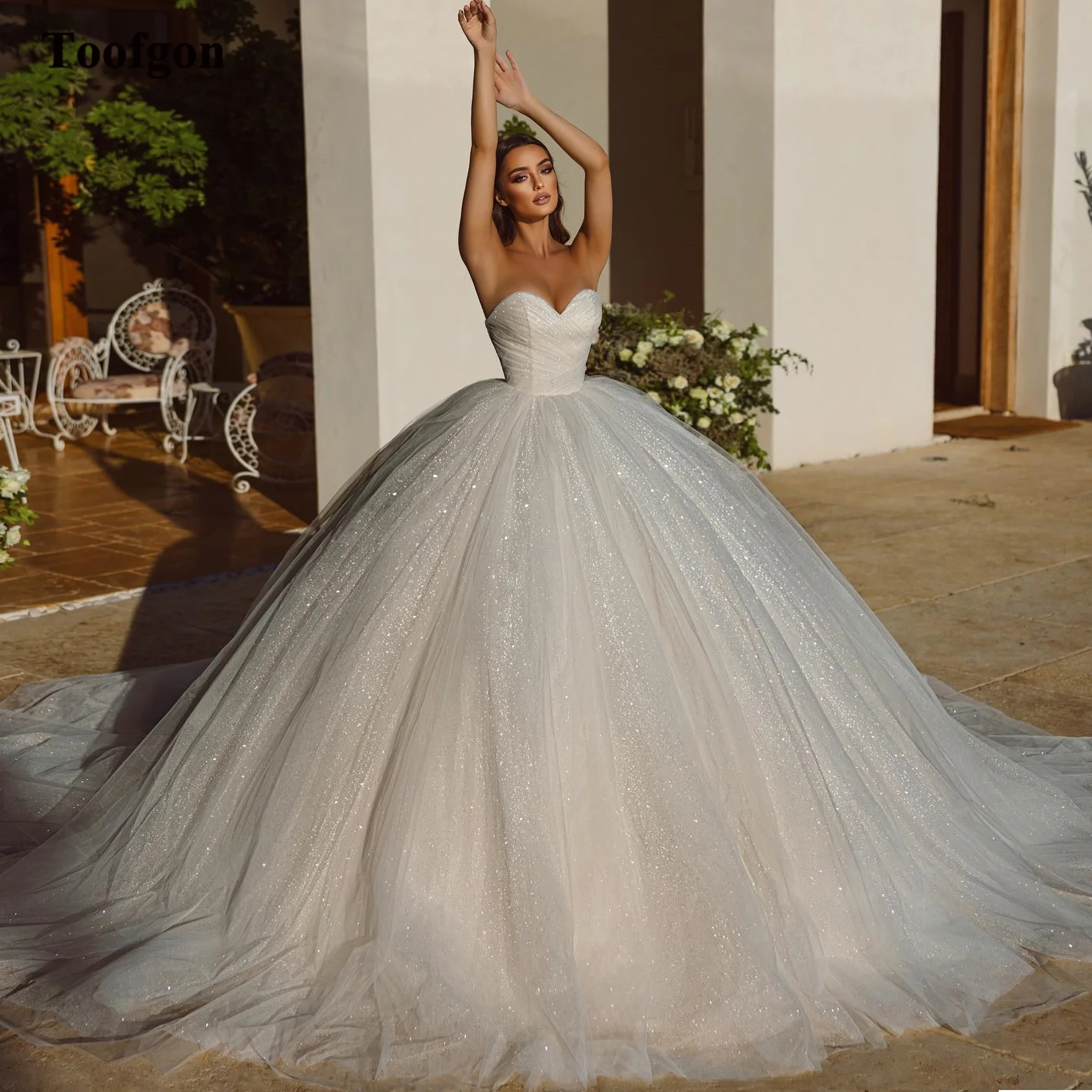 Шикарные блестящие фатиновые Свадебные платья Toofgon бальное платье