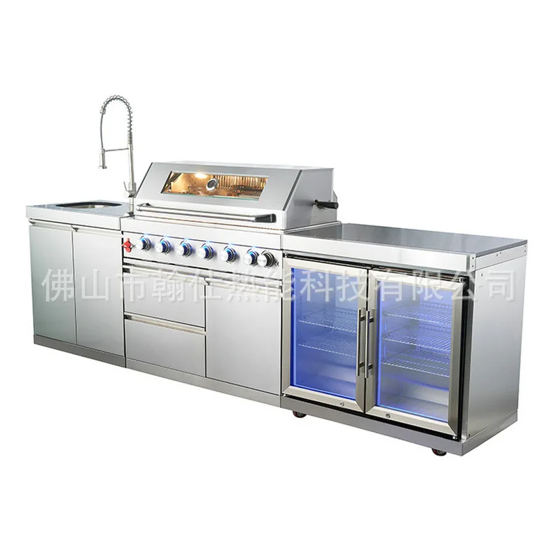 

Outdoor courtyard villa stainless steel integral cabinet combination sink ]double-door refrigerator barbecue oven multi-f