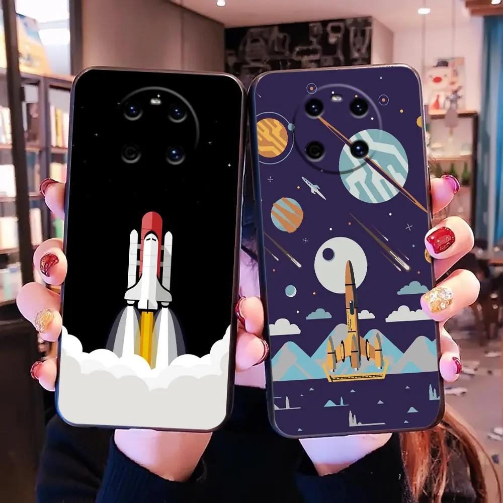 

Funda Coque Para Phone Case For Huawei P10 P20 P30 P40 P50 P50E Mate 10 20 40 RS Lite E 5G Pro Plus Capa Case Rocket Spaceship