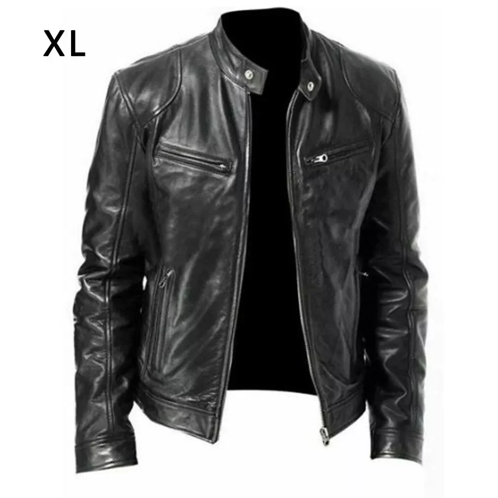 Enlarge US Mens Fashion Lambskin Leather Jacket Slim Fit Biker Jacket Coat Men's Casual Motorcycle PU Jacket