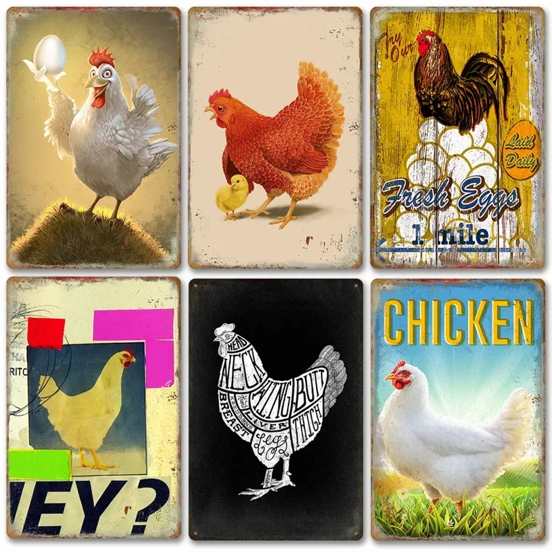 

New chicks rooster retro metal tin sign painting farm background wall frameless decorative Living Room Home decor Size 20X30cm