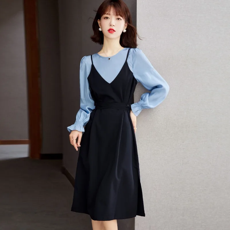 

Chiffon Dresses Women 2023 New Patchwork Vintage O-neck Ruffle Long Sleeves High Waist Summer Dress Clothing YCMYUNYAN