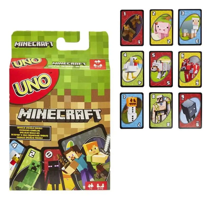 Mattel Minecraft Uno entretenimiento Anime cartas de póker rompecabezas familiar juego de tabla divertida juegos de póker cartas regalos para niños Juguetes