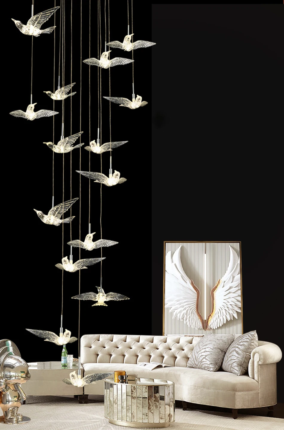 Светодиодная люстра в форме птицы для лестницы роскошный потолочный светильник