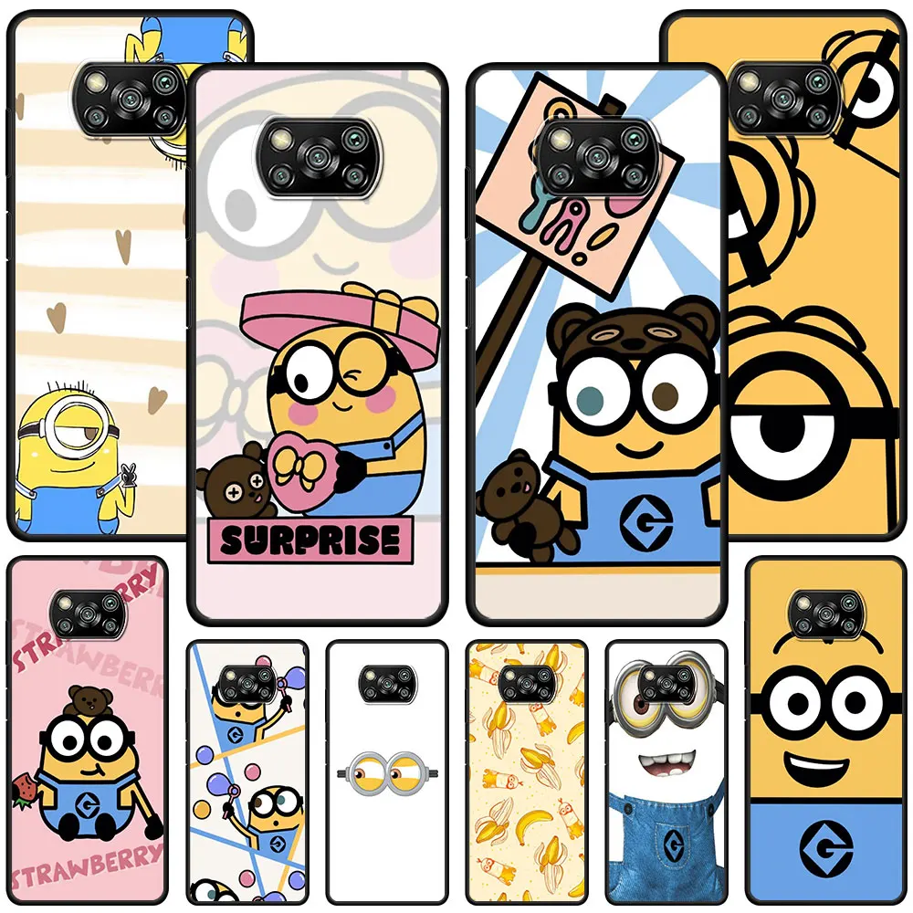 Забавный Милый мультяшный чехол M-Minionss для Xiaomi Poco X3 NFC X5 F3 M5s M4 M3 M2 Pro, черный чехол из ТПУ, Мягкий бампер