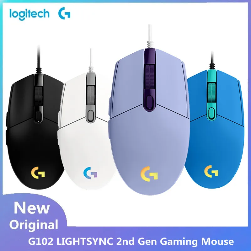 New Logitech G102 IGHTSYNC RGB Gaming Mouse Optical 8000DPI 16.8M Color Backlit Mechanica Side Button Glare Wired Mouse