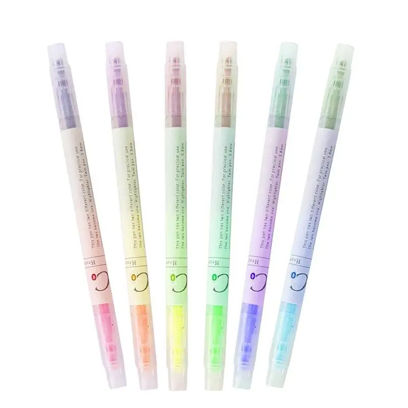 

Highlighter Marker Pen 6pcs Double Ended Pastel Colors Highlighter Pens Soft Tips Everyday Markers Colored Highlighter For