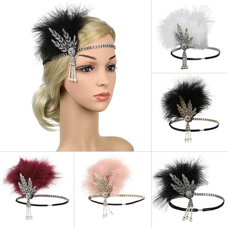 

1Pc 1920s Hairband Headpiece Feather Flapper Headband Headdress Vintage Costume Party Hairband For Women Feather Headpiece