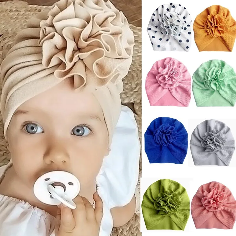 

Newborn Baby Infant Toddler Boys Girls Turban Cap Beanie Hats Big Ruffled Flower Caps