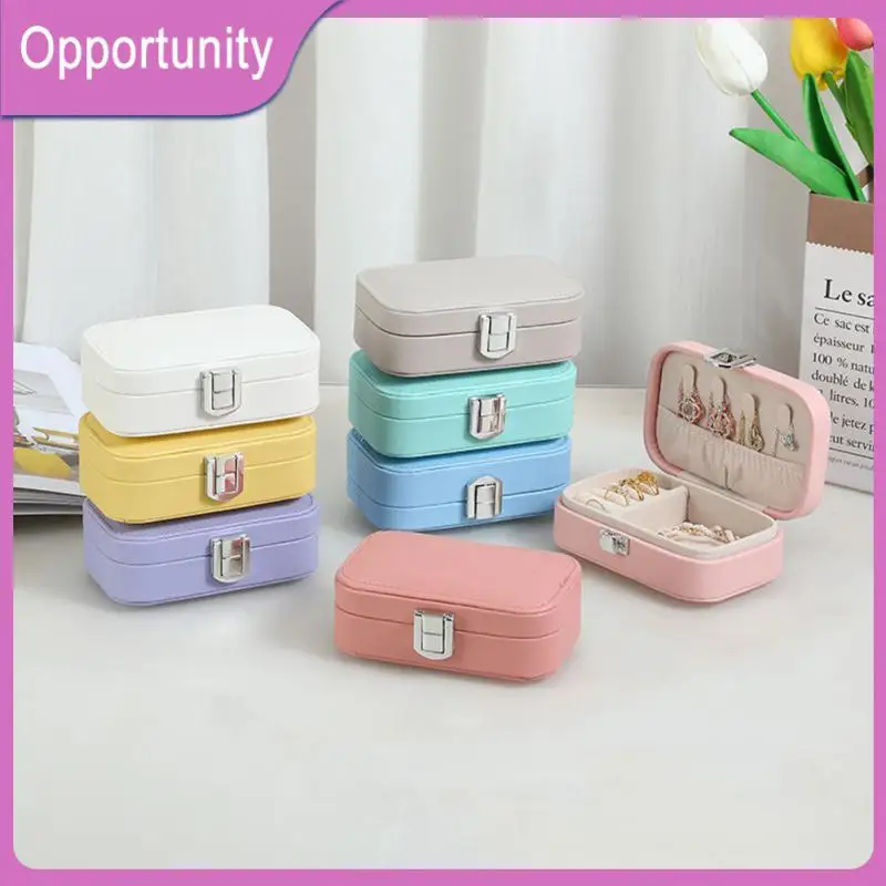 

Macaron Color Double-layer Jewelry Organizer Earrings Storage Box Pu Necklace Earrings Ring Jewelry Box Portable Jewelry Box