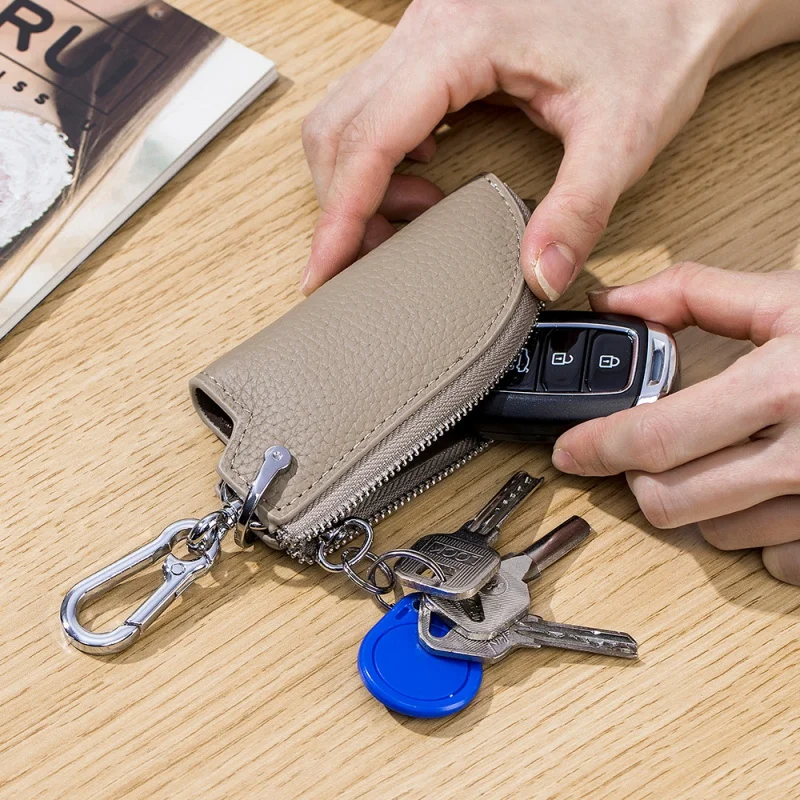 New Genuine Leather Zipper Car Key Bag Men's  Cowhide Waist Hanging Car Key Holder Multi-Functional Home Keychain Wallet