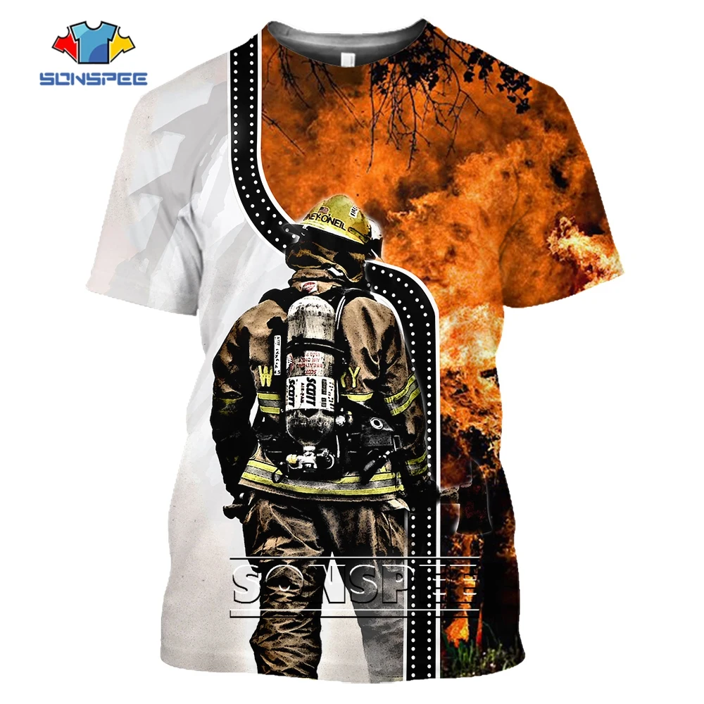 

SONSPEE Newest Firefighter Hero Graphic 3D Print T-shirt Men Women's Fire Fighting Pattern Plus Size Streetwear Kids Tee Tops