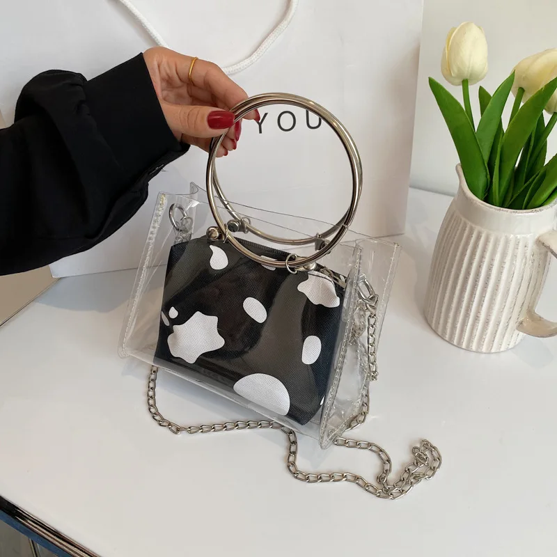 

Ins Women's Bag 2022 New Transparent Portable Small Square Bag Foreign Style Simple Cow Fashion One-shoulder Jelly Bag