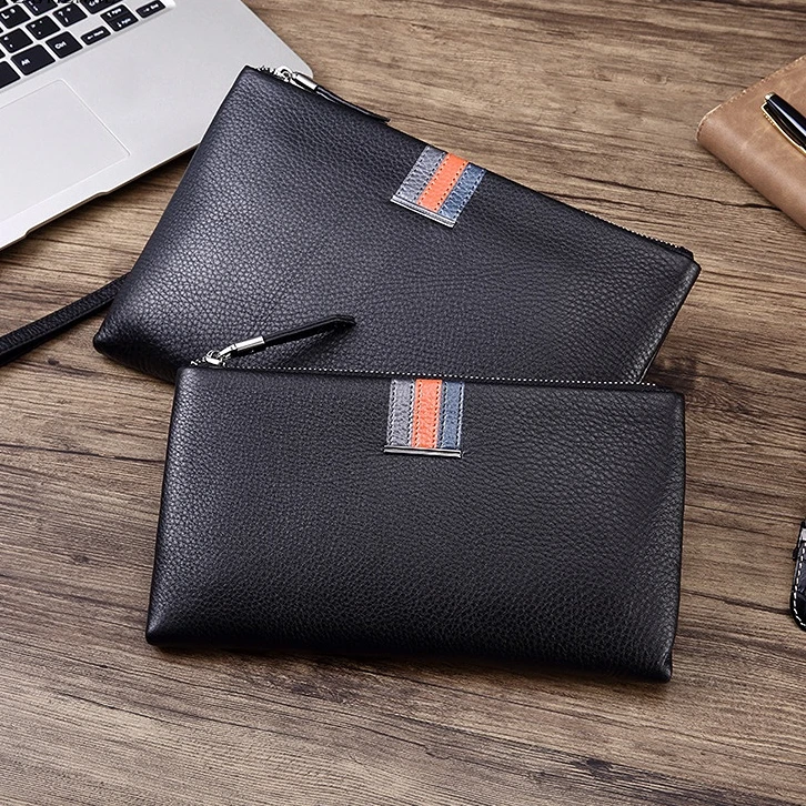 New men's leather clutch bag Business Casual handbags leather business envelope luxury wallet Card holder Coin purses male