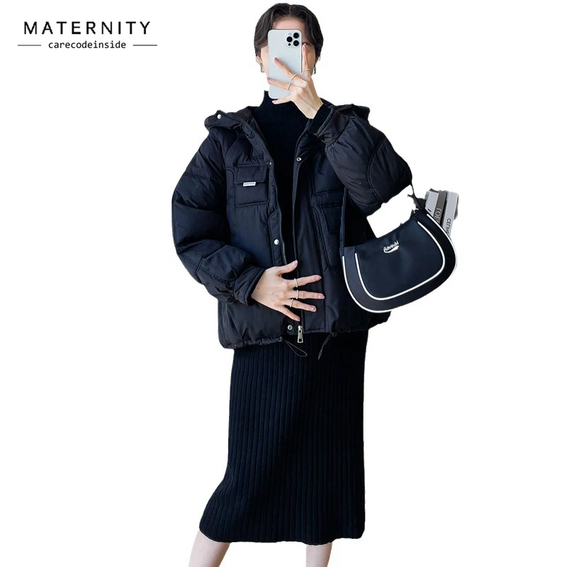 

CARECODE Maternity Outwear Winter Short Women's Cotton Jacket Korean Style Thickened Maternity Zipper Fly Pregnancy Coats HH006