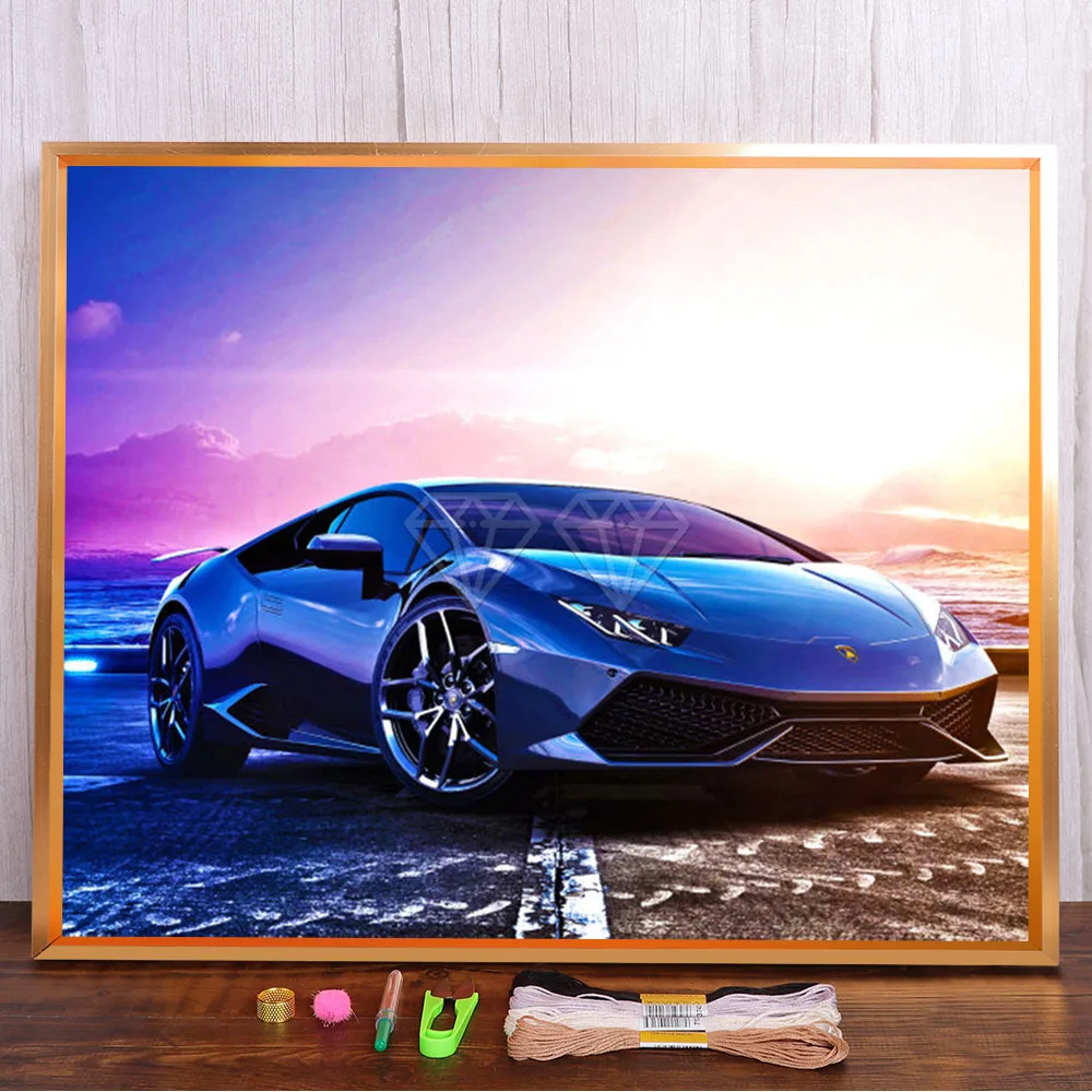 

Cartoon Sports Car Ferrari Lamborghini Printed Water-Soluble Canvas 11CT Cross-Stitch Set Embroidery DMC Threads Stamped