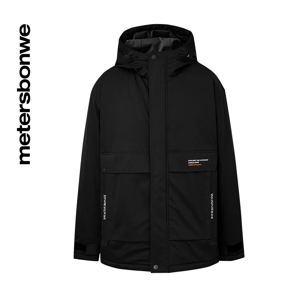 Metersbonwe Windproof Wadded Clothes For Man Solid Color Hooded Warm Wear Casual Loose Winter Cotton-Padded Coat