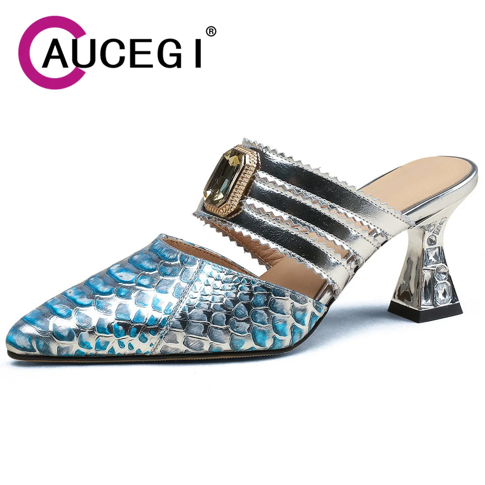 Aucegi/модные лаконичные женские тапочки из натуральной кожи с острым носком и