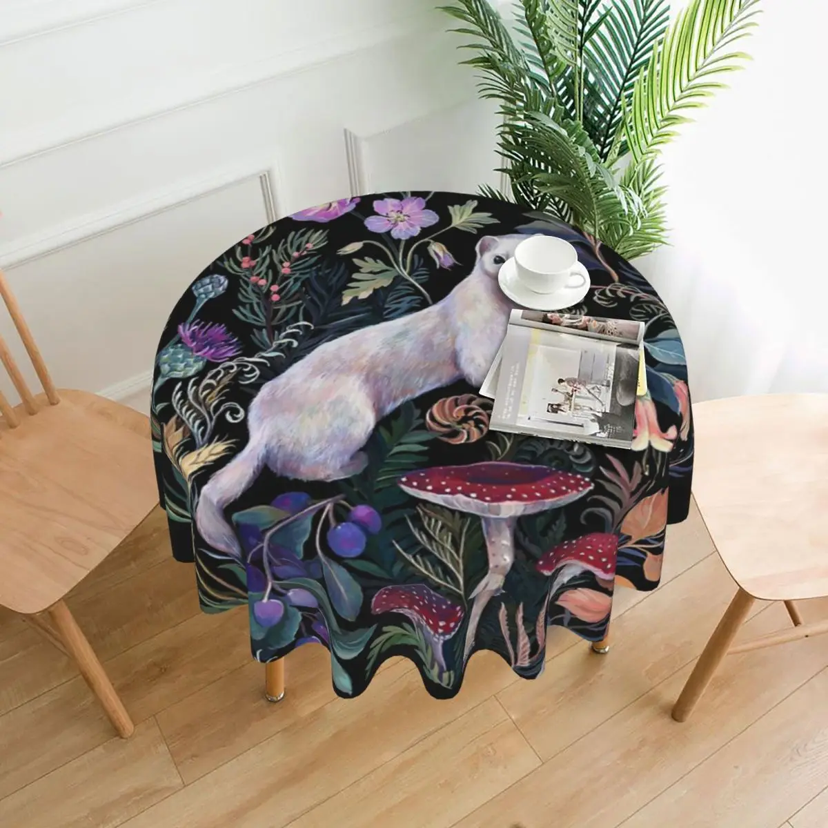 

White Ermine Tablecloth 60in Round 152cm Waterproof Home Decor Great Gift