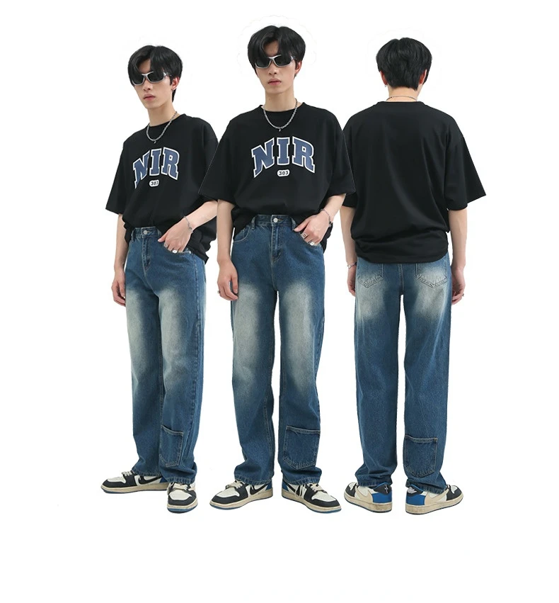 Men's Jeans Korean Style Straight Pocket Design Casual Jeans Pants Straight Casual Hip Hop Men Clothing Brand Jeans Aesthetic