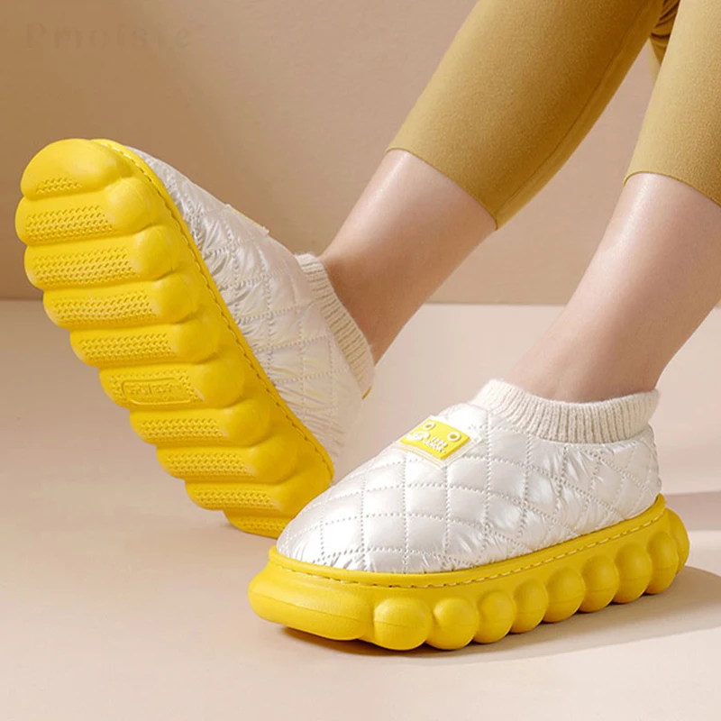 Women Home Slippers Soft Down Cloth Gingham Female Platform Slippers for House Warm Plush Waterproof Indoor Slippers Women