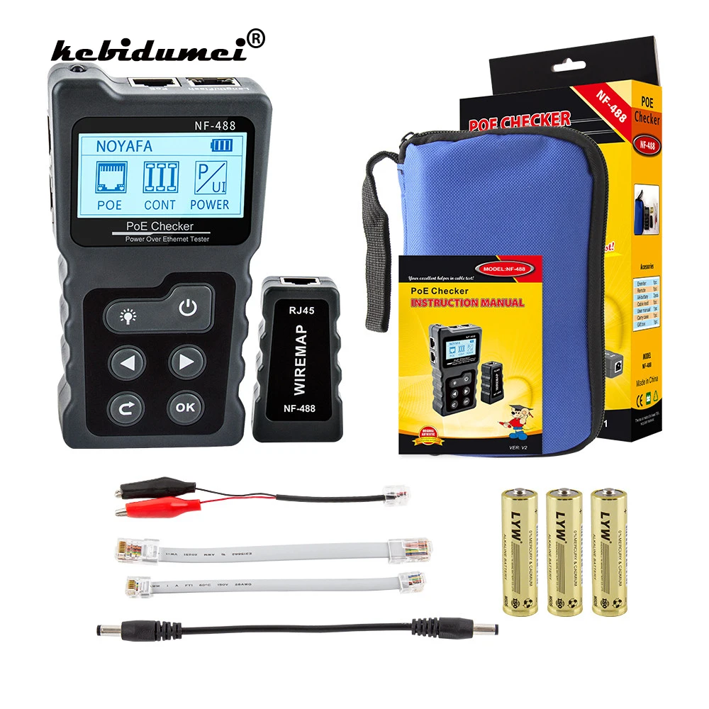 

2022 NF-488 Network cable tester CAT5 CAT6 LAN Cable PoE Switch Tester Detector LCD Display Digital Ethernet Cable Tester Tools