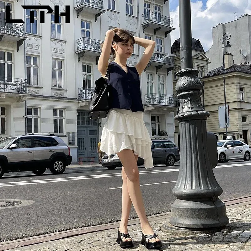 LTPH Streetwear cropped blazer sleeveless waistcoat jackets blazers for women elegant solid short coat summer casual 2023 new