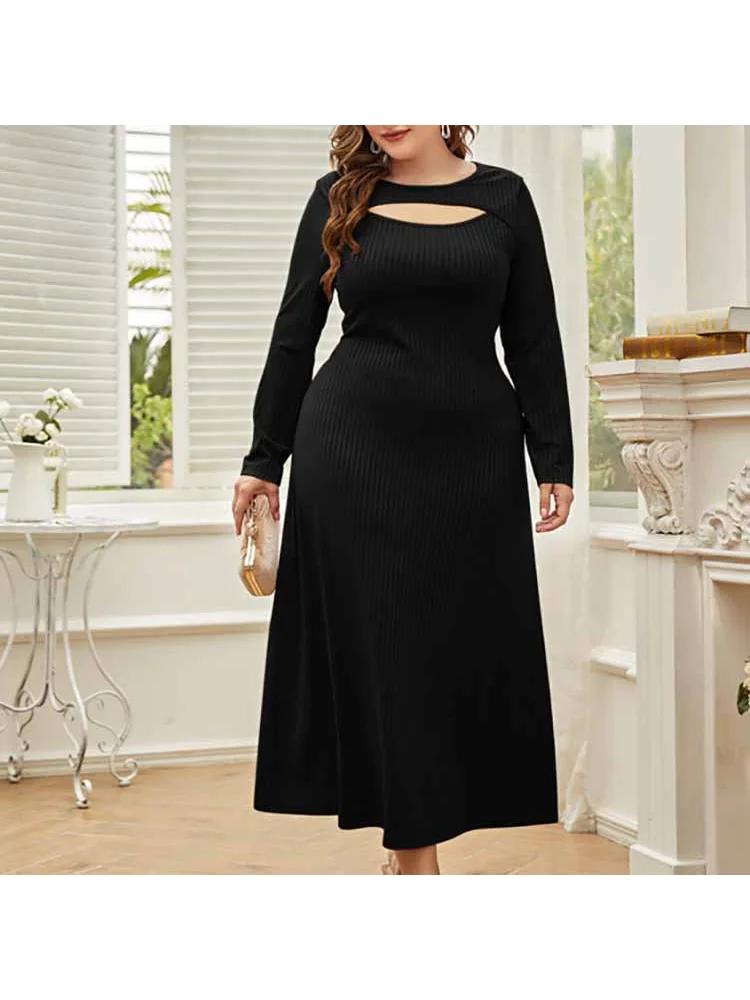 Sexy solid color knit 2022 new plus-size elasticated dress cutout women's clothing plus size party dresses