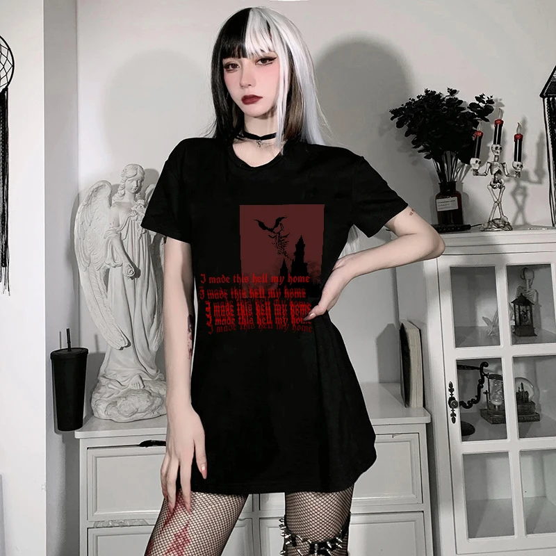 Kawaii Retro Goth T Shirt Women Oversized Emo Punk Harajuku Summer Top Dark Aesthetic Fairy Grunge Alt Plus Alternative Clothes images - 6