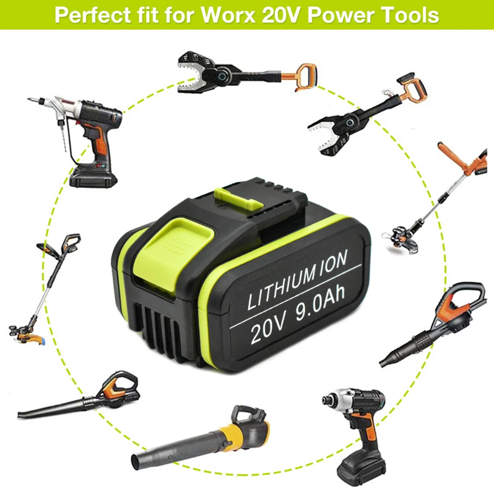 

20V 9000mAh 교체 Worx 20V 최대 리튬 이온 배터리 WA3551 WA3551.1 WA3553 WA3641 WX373 WX390 충전식 배터리 도구